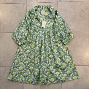 Emily McCarthy Stella Midi Dress Womens Sz XL Deco Palm Green White NWT